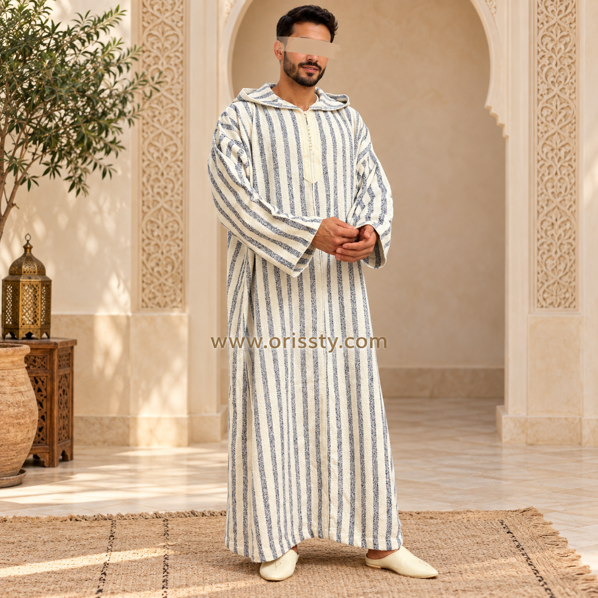 Djellaba / Winterjas wit blauw